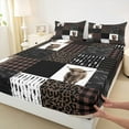 thumbnail image 3 of Manfei Cute Highland Cow Twin Sheet Sets,Brown Leopard Print Twin Fitted Sheet,Patchwork Geometric Plaid Flat Sheet For Girls Boys,Breathable Home Decor,3-Piece, 3 of 7