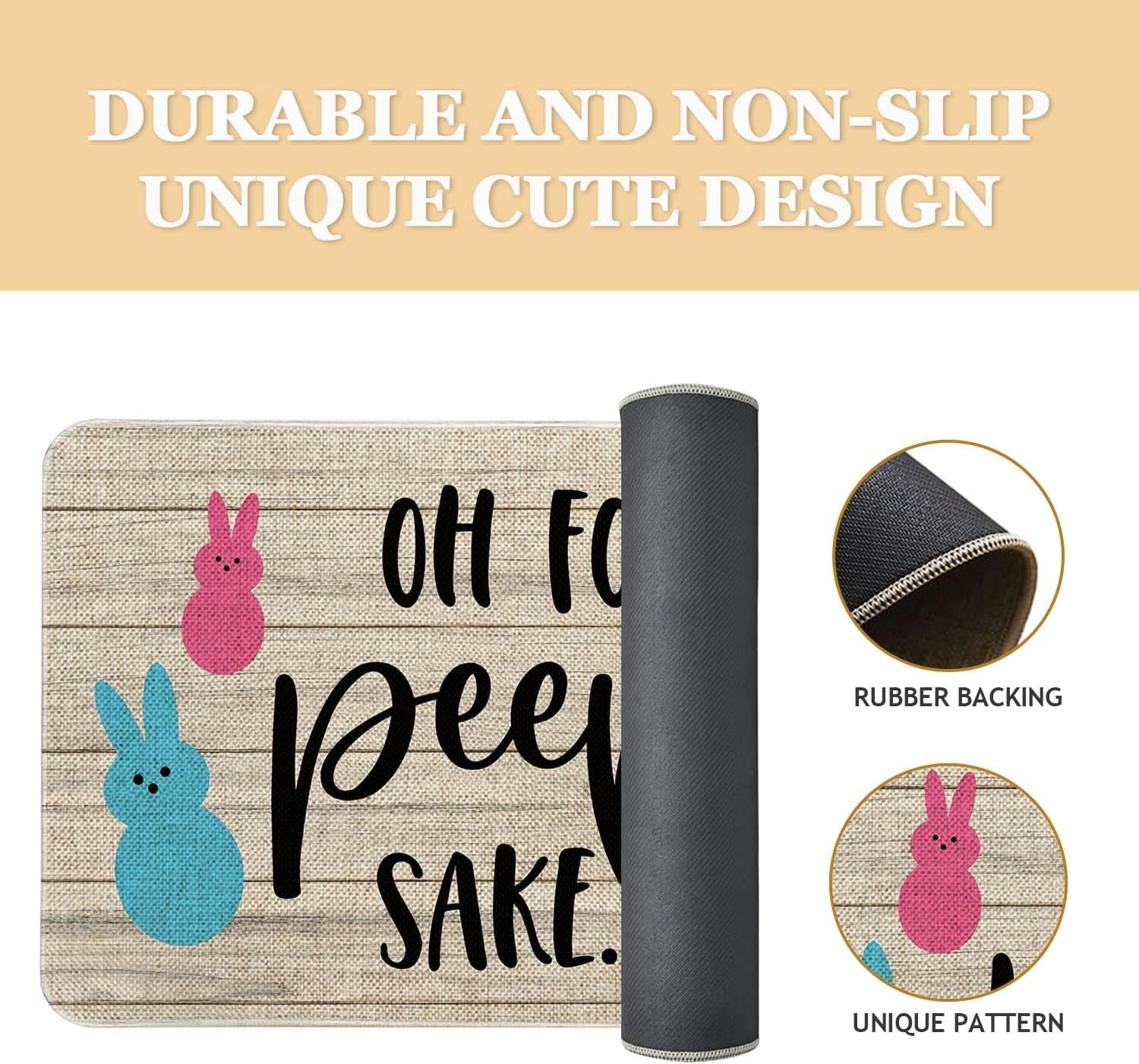Easter Door Mat 30 X 17 Inch Oh for Peeps Sake Doormat Indoor Outdoor Entrance Floor Rug Non Slip Spring Summer Decor Rubber Welcome Mats