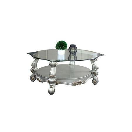 ACME Versailles Coffee Table Antique Platinum & Clear Glass