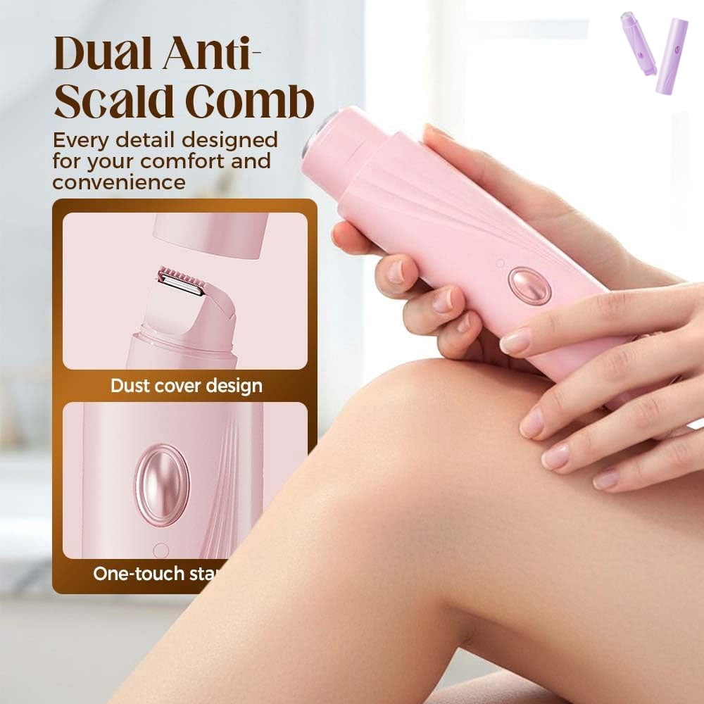 2-in-1 Electric Bikini Trimmer for Women, Waterproof Dual-Head Shaver & Epilator for Pubic, Underarm, Legs & Face, Rechargeable Painless Hair Removal, Womens Razors for Shaving, (Pink)