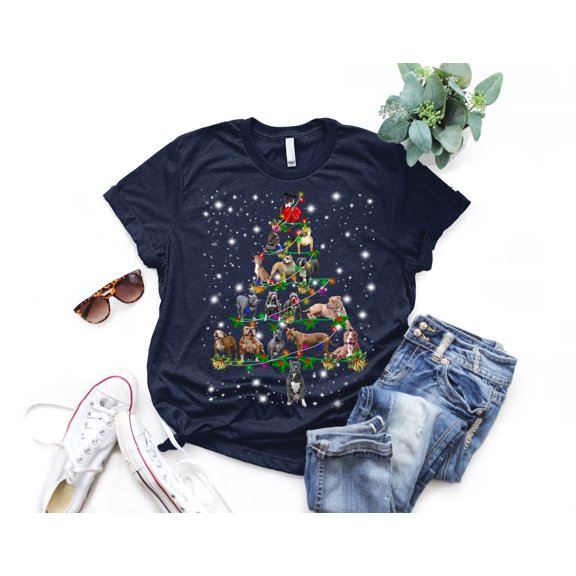 Pitbull Christmas Tree T-Shirt, Funny Dog Lover Gift, Pitbull Christmas Lights Shirts, Christmas Shirts for Women Men
