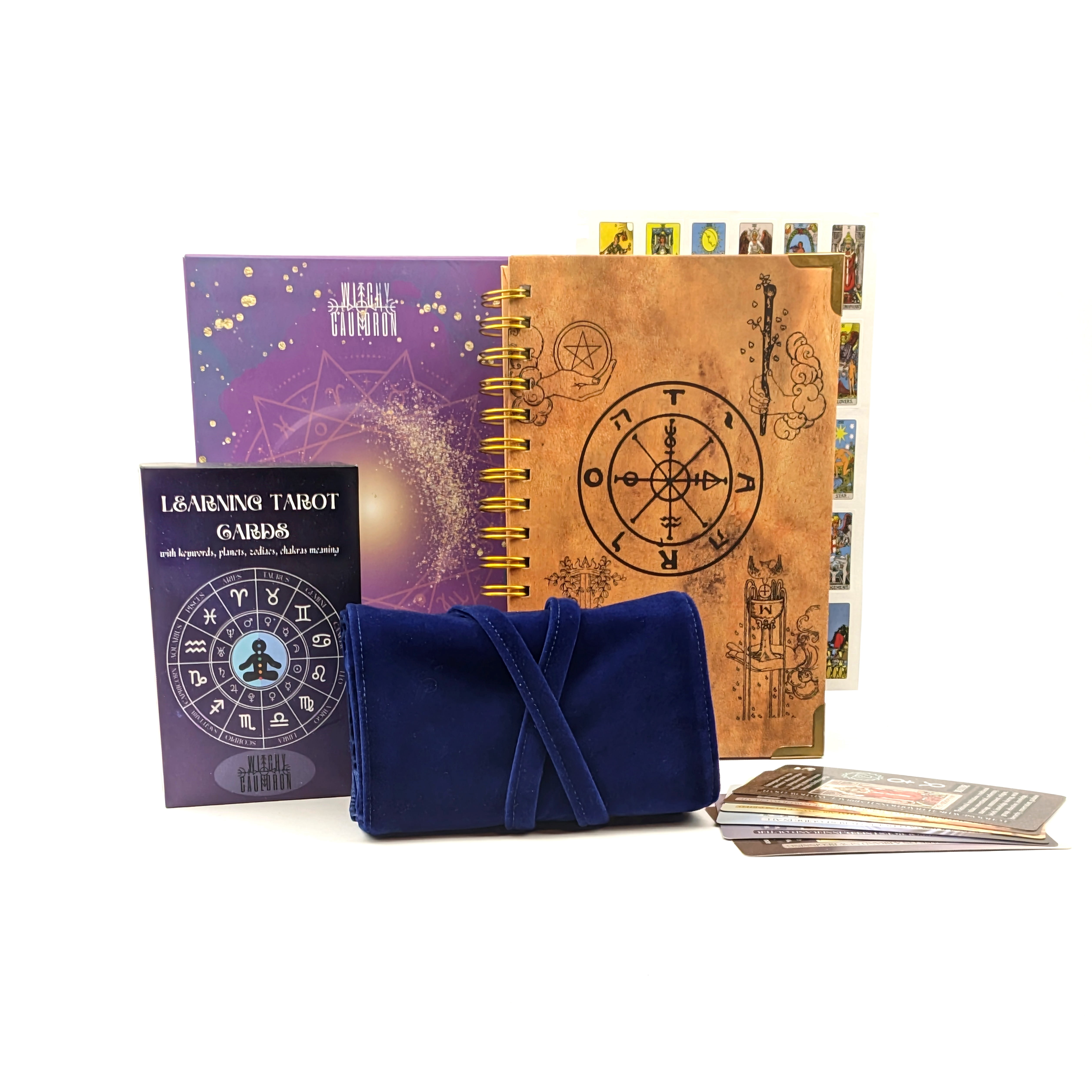 Witchy Cauldron Set for Beginners — 78-Card Rider-Waite Learning Deck, Satin Velvet Wrap & Guided Journal | Complete Tarot Kit with Meanings on Every Card (Blue)
