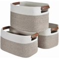 thumbnail image 1 of Juego de 3 Cestas de Almacenamiento Tejidas con Cuerda de Algodón en Forma de Cubo, Ideales para Organizar Estanterías y Armarios - Decorativas y con Asas de Cuero Desmontables (3 Pcs), 1 of 6