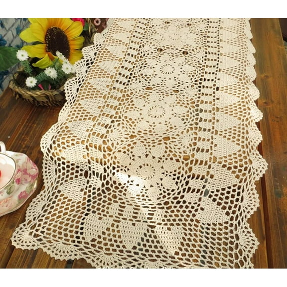 Rectangular Handmade Crochet Lace Table Runner Doilies Cotton Table Dresser Scarf Décor