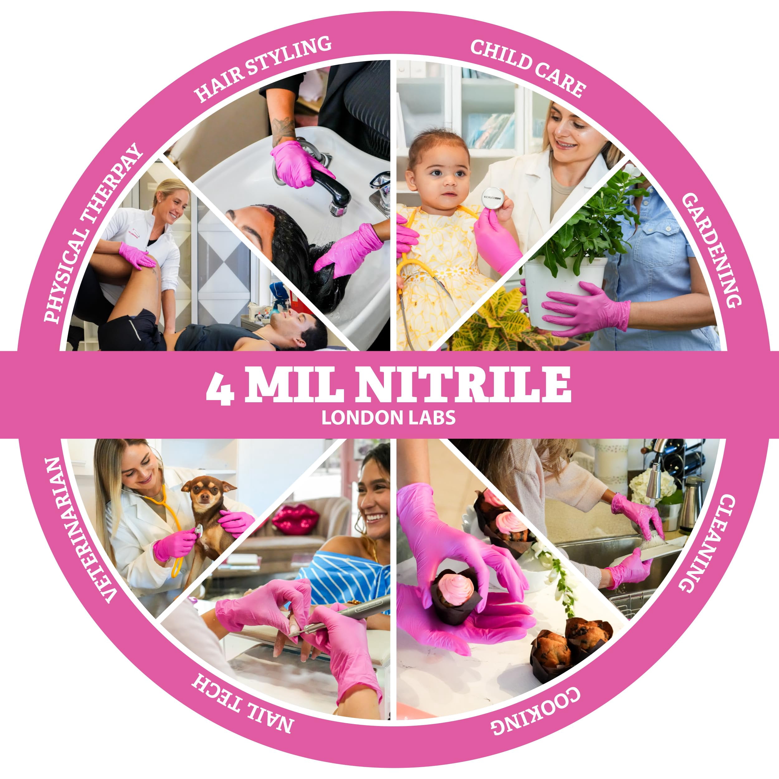 London Labs 4 Mil Disposable Nitrile Gloves, Latex Free & Powder Free Gloves for Esthetician, Nail tech, Cleaning, Cooking & Tattoo - 1000ct medium pink gloves