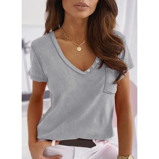 Camiseta de manga corta con cuello en V, Top informal para mujer, camiseta de verano para mujer, camiseta informal de manga corta, probada y confiable