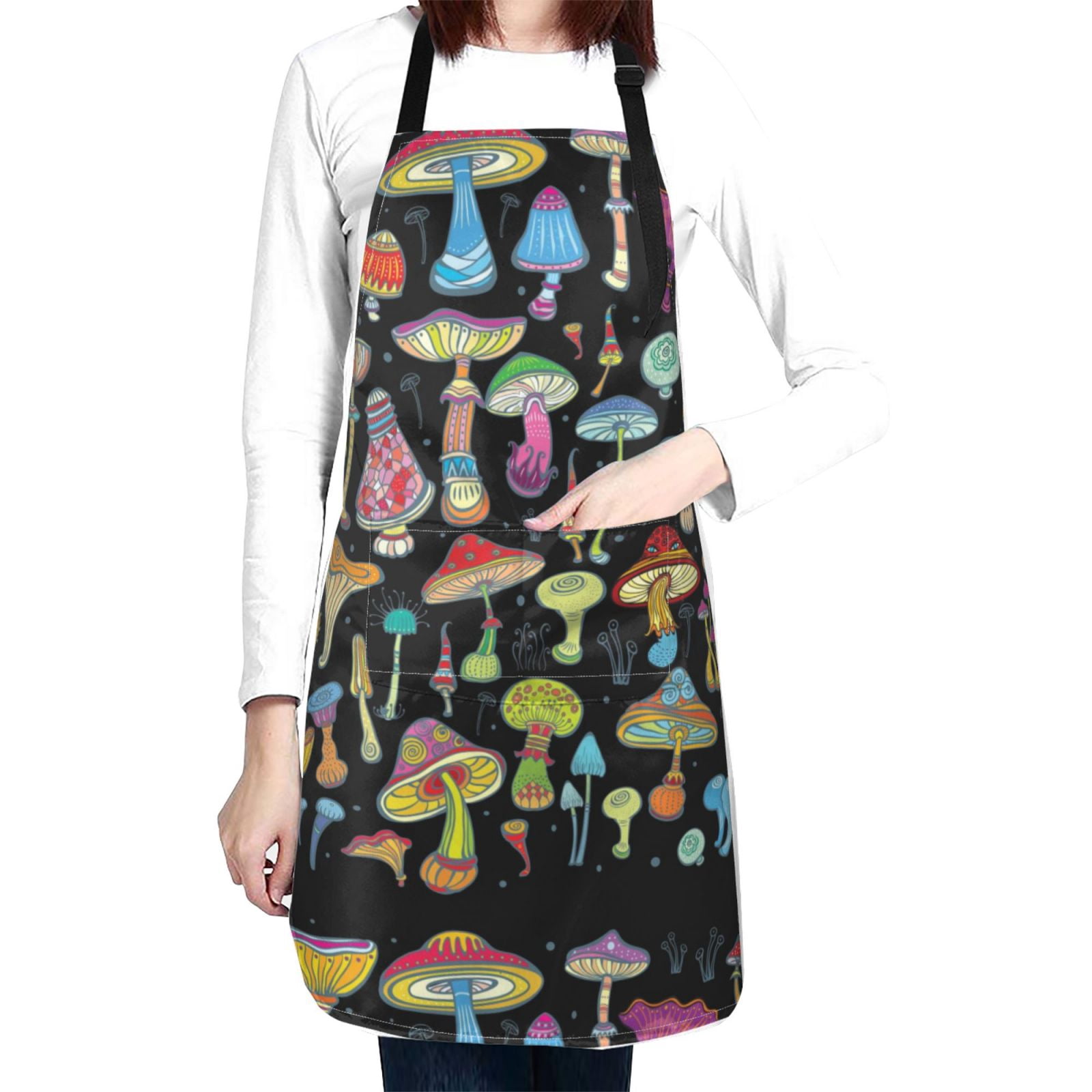 Kdxio Bright Mushrooms Apron with Pockets Adjustable Kitchen Aprons for Men Women Waterproof Aprons for Cooking,Drawing,Crafting, Baking Household Cleaning