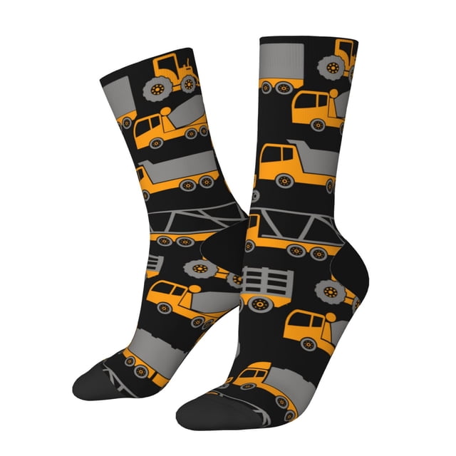 Balery Yellow Excavator Calcetas Largas con Estampado para Hombre y Mujer – Suaves y Transpirables, Talla Única (US 5-11)