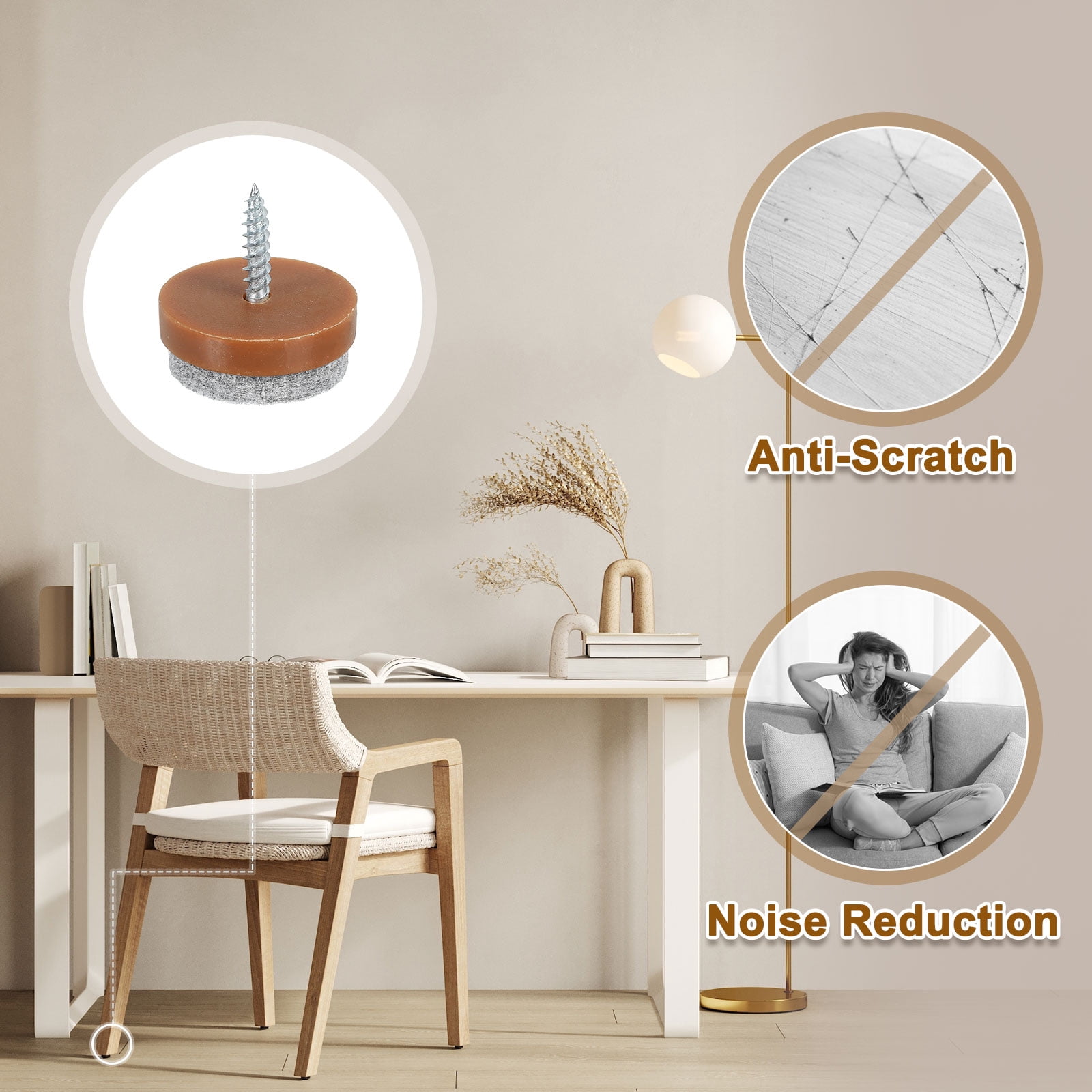 Nail-on Furniture Sliders, 50Pack Nail-on Felt Pad Round Chair Table Feet Pads Chair Leg Floor Protectors for Hardwood Floors (Brown, 28mm/1.1")
