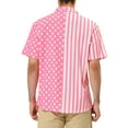 thumbnail image 3 of MODA NOVA Big & Tall Men's Summer Stripe Polka Dots Patchwork Hawaiian Shirt Pink White 2XLT, 3 of 6