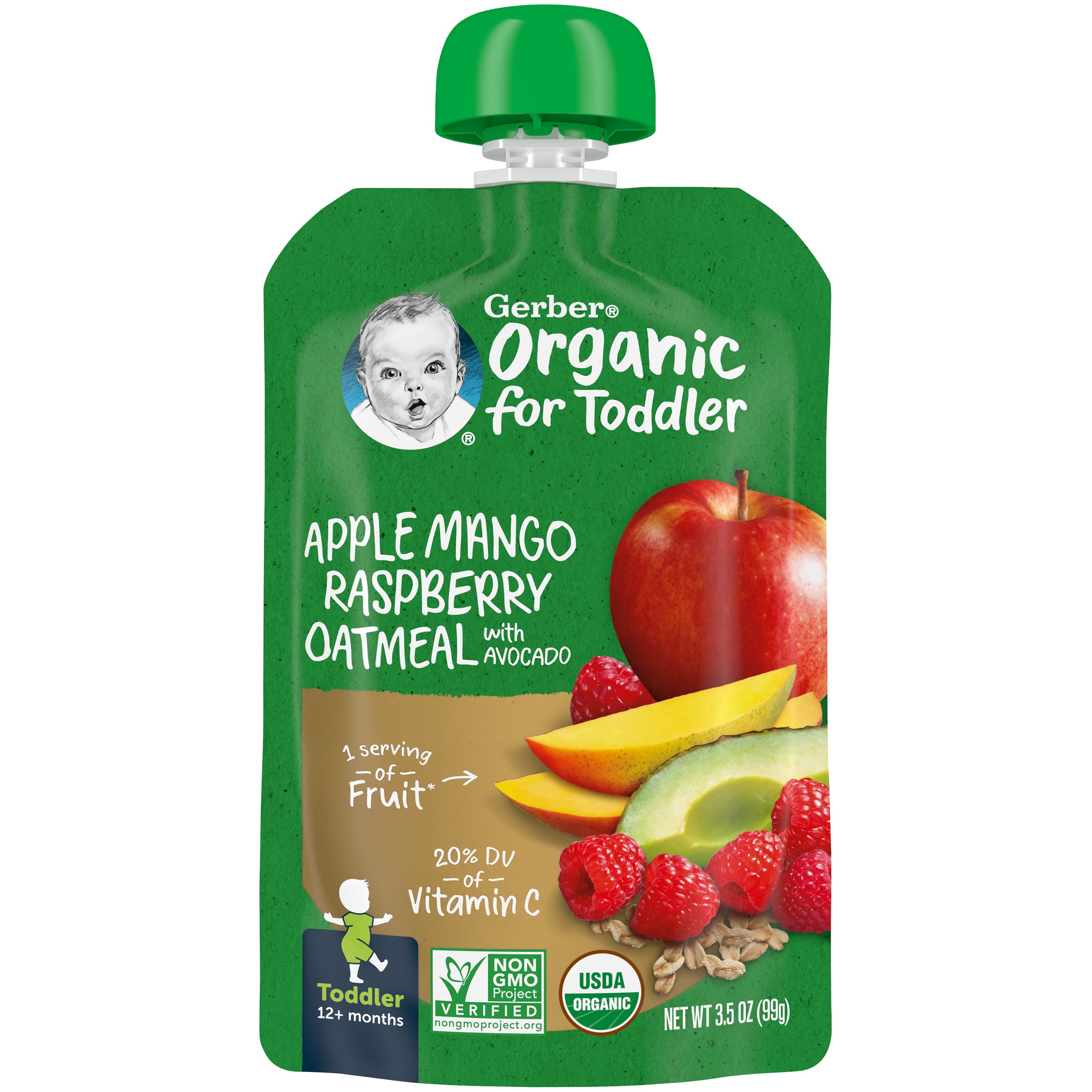 Gerber Organic for Toddler, Apple Mango Raspberry Oatmeal with Avocado