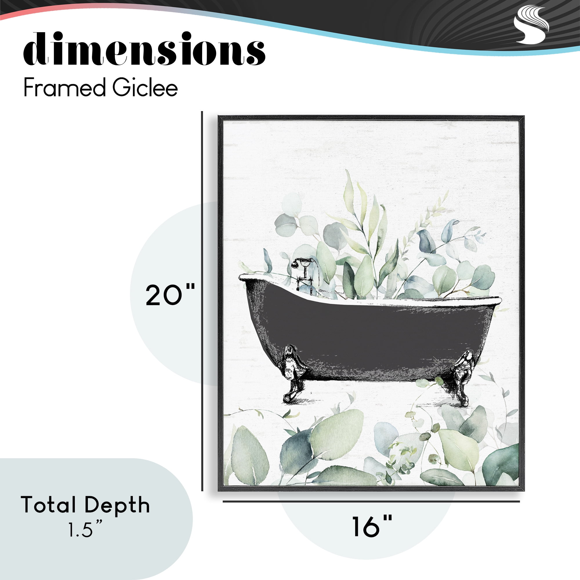 Eucalyptus Leaves Bathtub Black Framed Giclee Art, design by Lettered and Lined