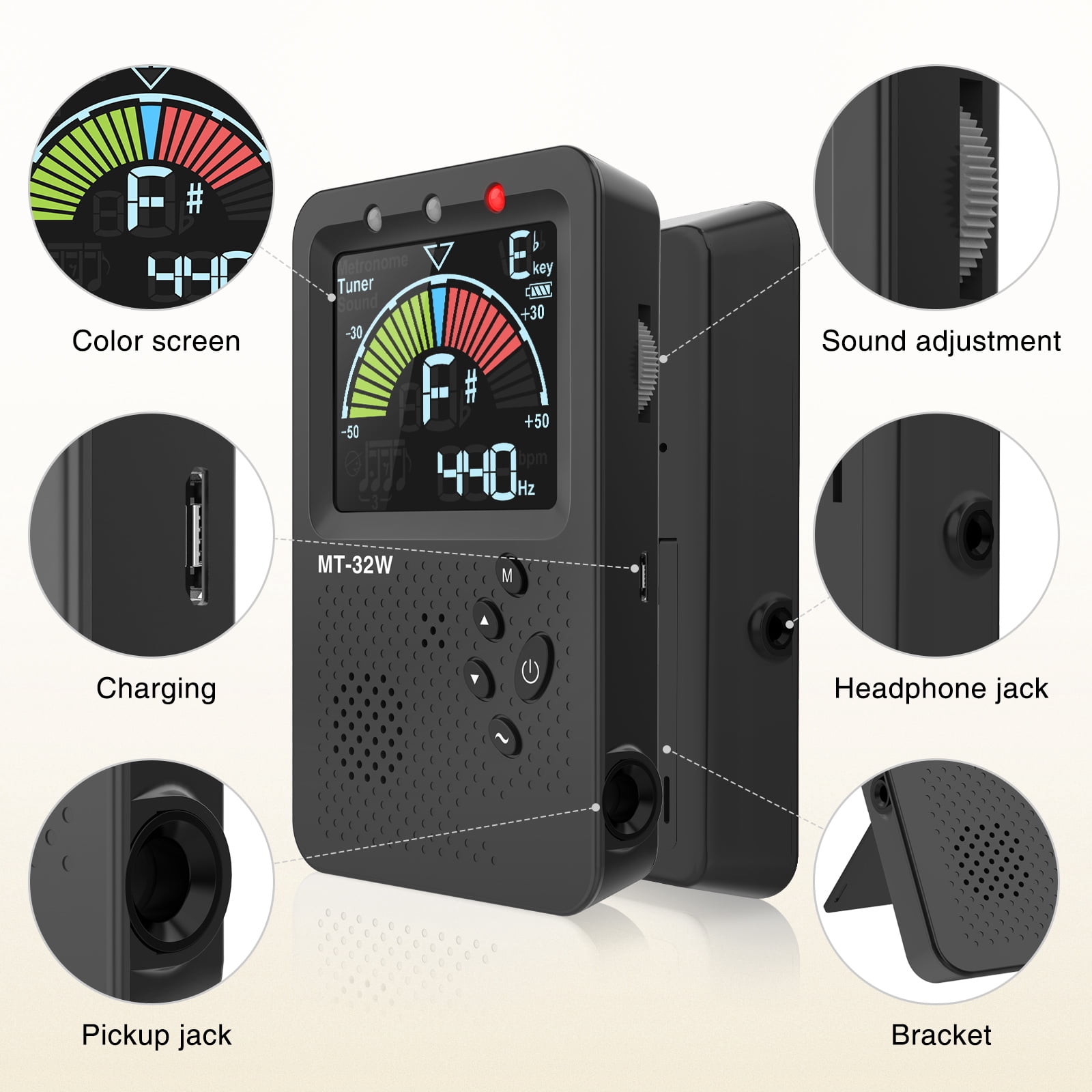 LEKATO MT-3200W Metronome Tuner, Rechargeable 3 In 1 Digital Metronome with Vocal Count, Tone Generator Tuners for Guitar, Bass, Violin, Ukulele, Chromatic, Clarinet, Trumpet, Flute, All Instruments