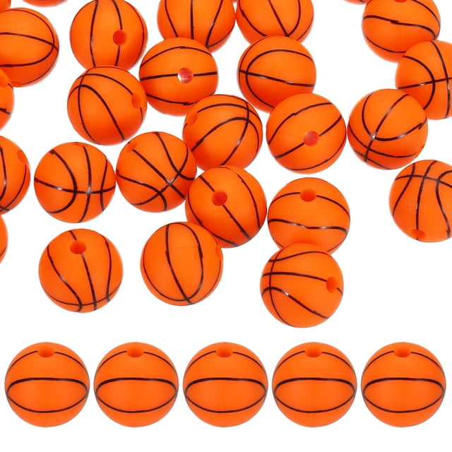 Lot de 35 Perles de Balles de Sport 12mm Orange Rouge Rondes en Caoutchouc pour Bricolage/bracelet/collier