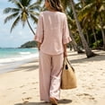thumbnail image 4 of Clossjun Short Sets for Women - Short Sleeve Shirts & Wide Leg Shorts Loose fit Casual 2 piece Cotton Linen Sets Outfits(No Bag), 4 of 4