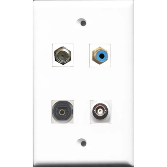 RiteAV 1 Port RCA Blue and 1 Port Coax Cable TV- F-Type and 1 Port Toslink and 1 Port BNC Wall Plate