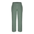 thumbnail image 4 of Wutalume Women's Checkered Straight Leg Pants - Elastic Waist Casual Trousers, Loose Fit Plaid Pattern for Daily Wear,Green M, 4 of 6