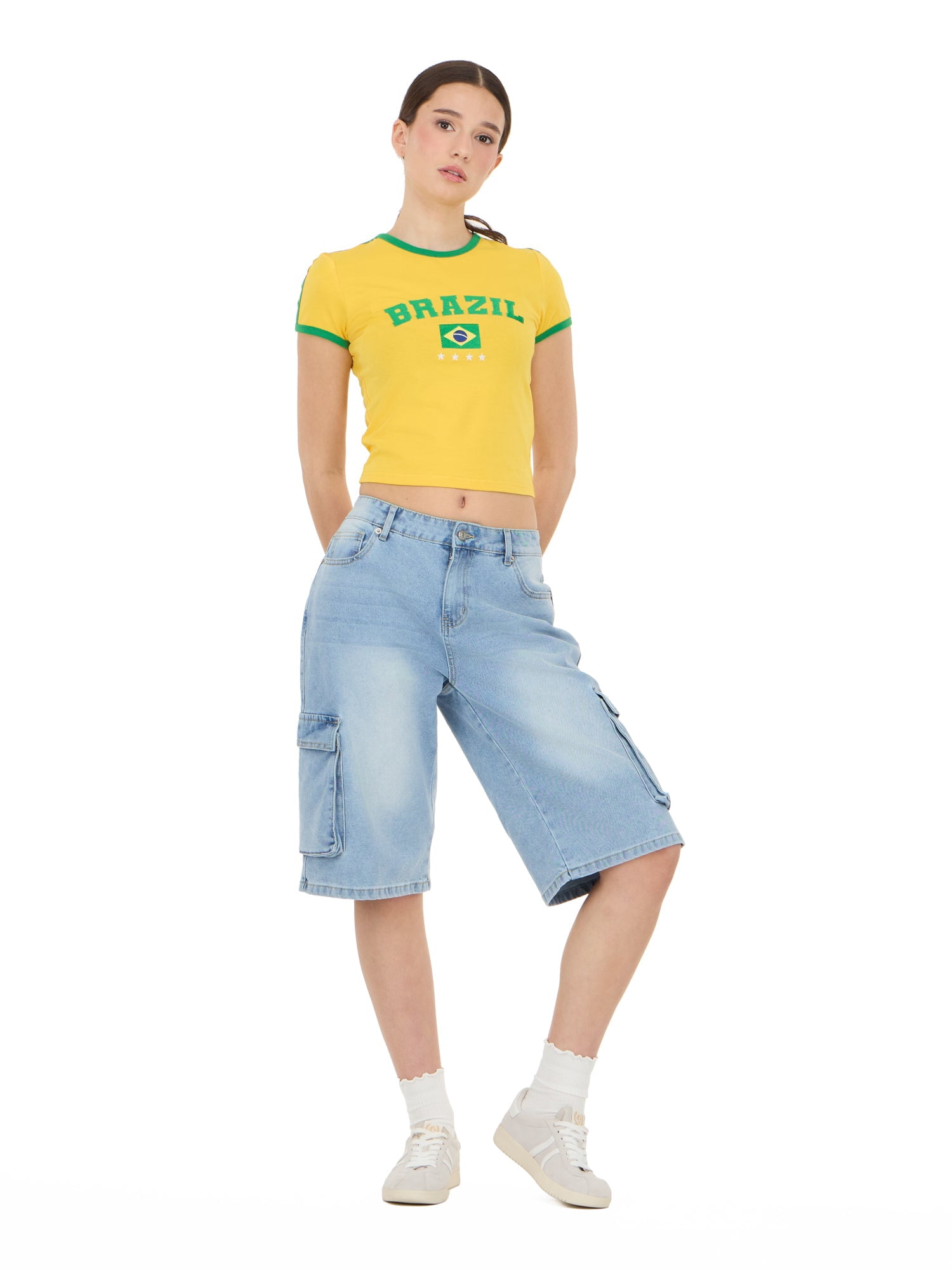 Forever 21 Women's Short Sleeve Brazil Soccer Ringer Tee Shirt, Sizes XXS-XXL