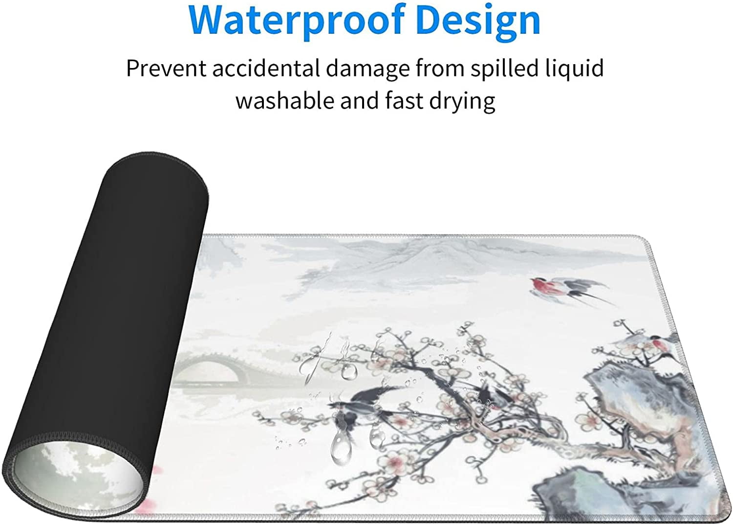 Cherry Blossom Sakura Gaming Mouse Pad 31.5×11.8inch with Stitched Edges Extended Waterproof Desk Pads Non-Slip Rubber Base Large Keyboard Mat Computer Gaming Mousepad for Work/Office/Home (Ten)