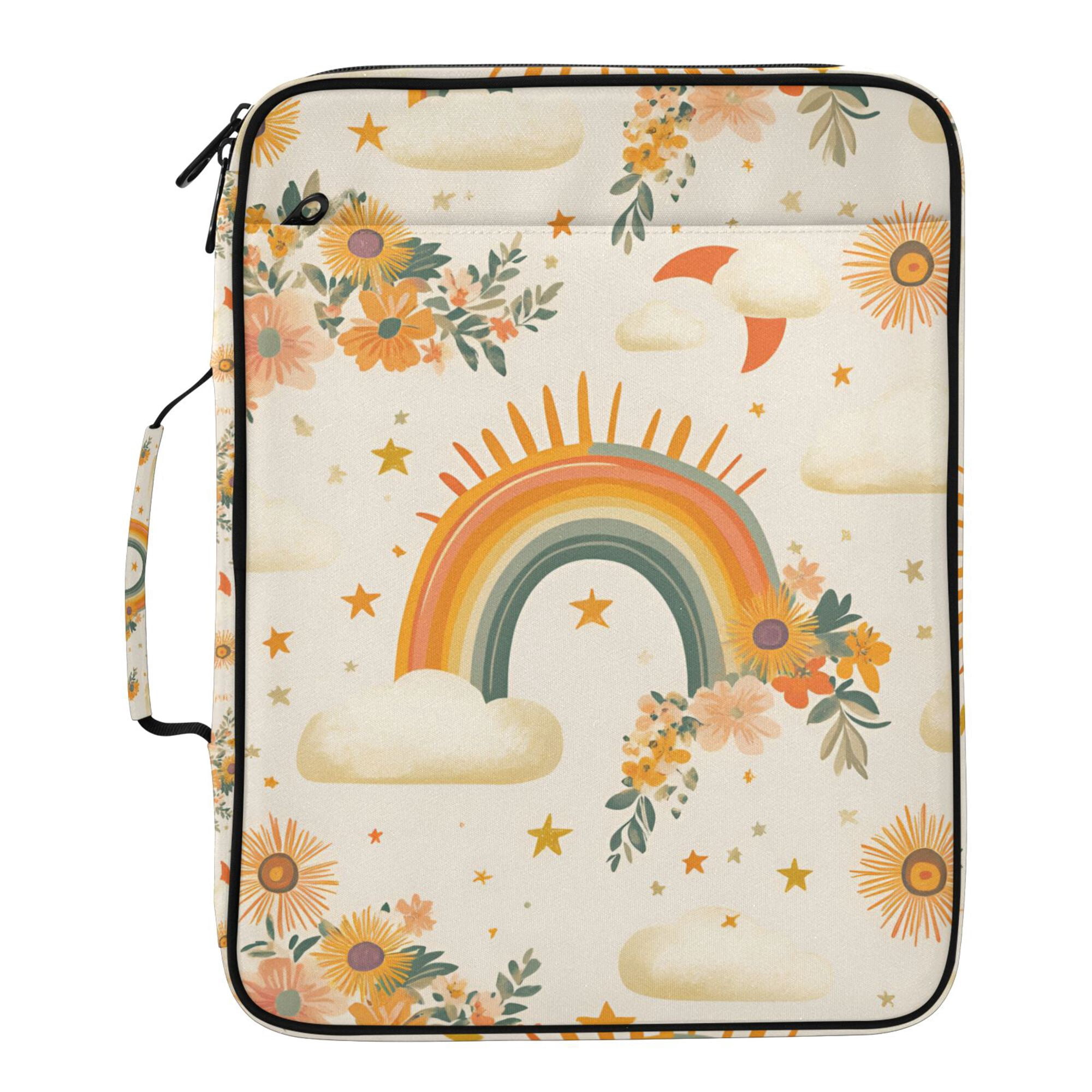 FORMRS Accordion File Folder A4 Size 7-Pocket Expanding Document Organizer Bag with 3 Ring Binder, Retro Rainbow