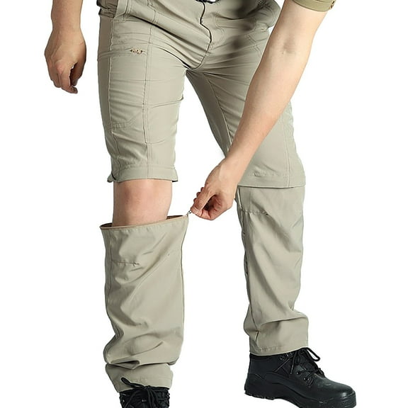 Fgnfyis Men's Convertible Hiking Pants Lightweight Zip off Breathable Cargo Pants for Outdoor Fishing Trousers for Men Khaki XXL