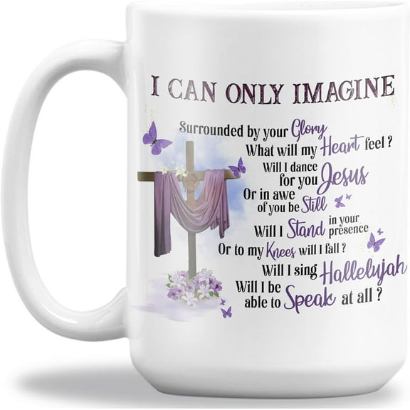 GIFAMI Purple I Can Only Imagine Mug, Inspiration Religious Coffee Mug for Men Women Christian God Jesus Lover, Jesus Religion Gifts (11oz. White Mug)