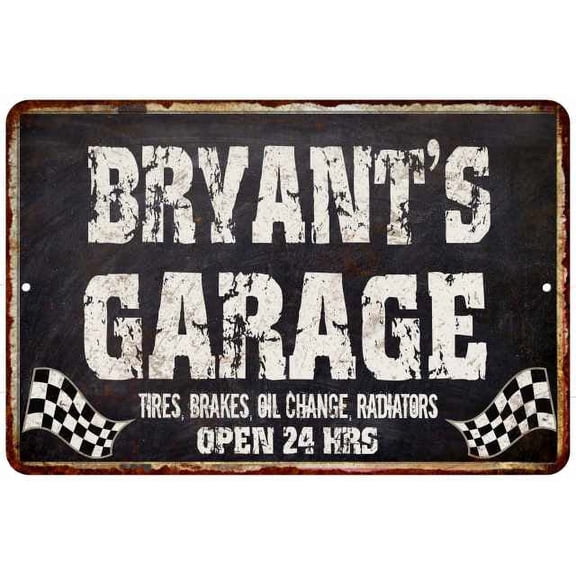 BRYANT'S Garage Black Grunge Sign 8 x 12 High Gloss Metal 208120005252