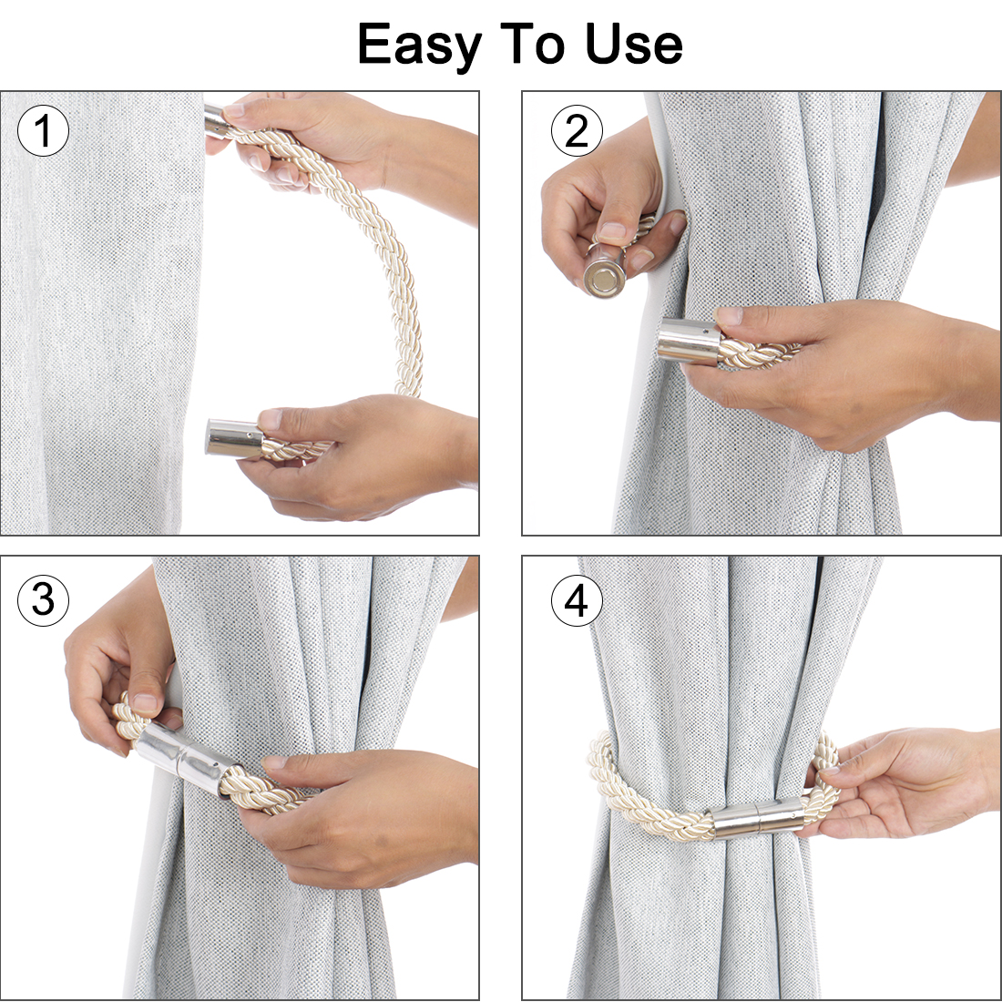 Unique Bargains 4 Pieces Curtain Tiebacks 24" Holdbacks Rope Holdback Beige