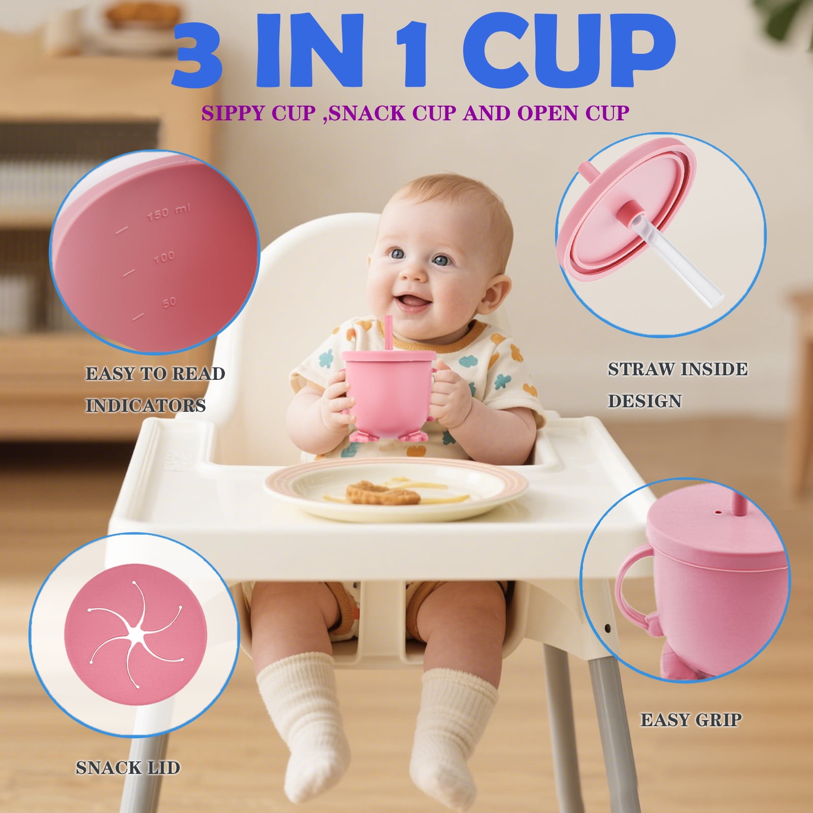 Lumikrypt Silicone Baby Feeding Set, 9 Pcs Baby Led Weaning Utensils, Baby Suction Bowl, Plates, Bib, Spoons Set, Sippy Cup with Straw, Baby Self Feeding Supplies Set