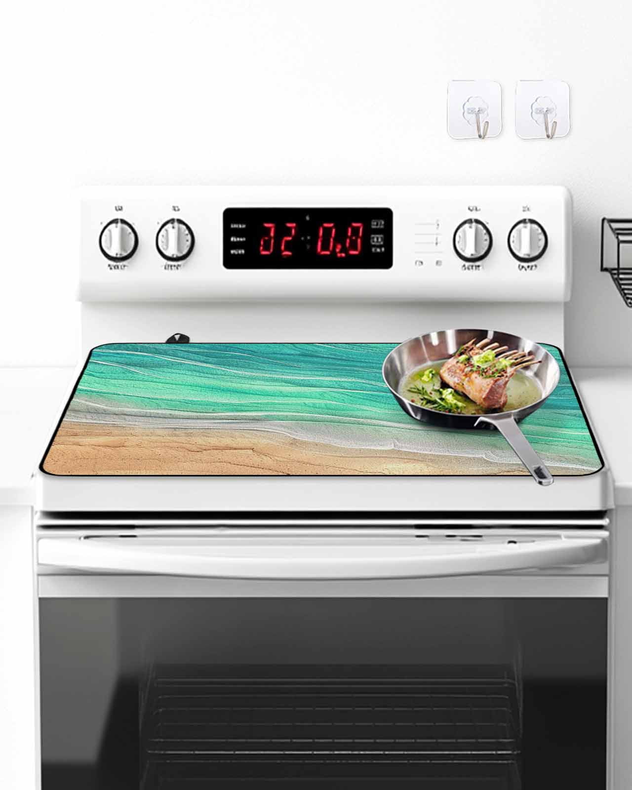 Stove Top Covers for Electric Stove, Teal Ombre Coastal Glass Stovetop Cover Protector, Summer Nautical Beach Ocean Seaside Induction Cooktop Protector Oven Mat for Kitchen Countertop 31"x24"