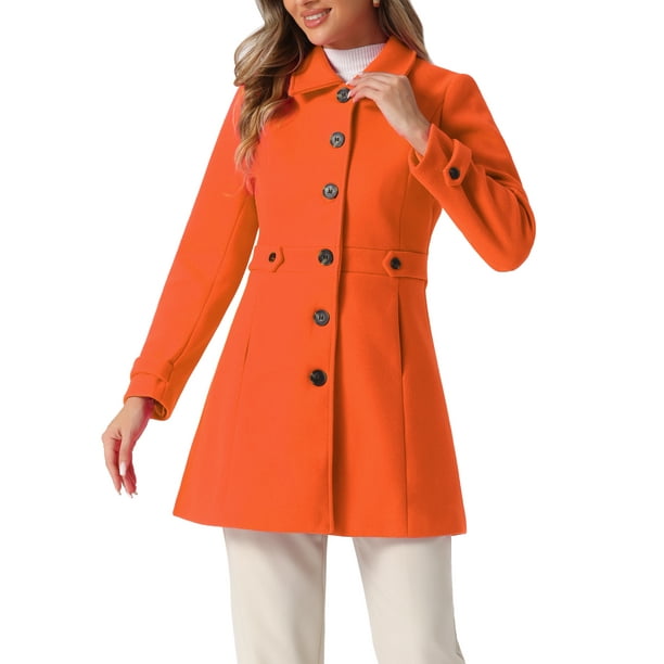 Abrigo largo clásico de invierno de una sola botonadura para mujer INSPIRE CHIC con bolsillos XS Naranja