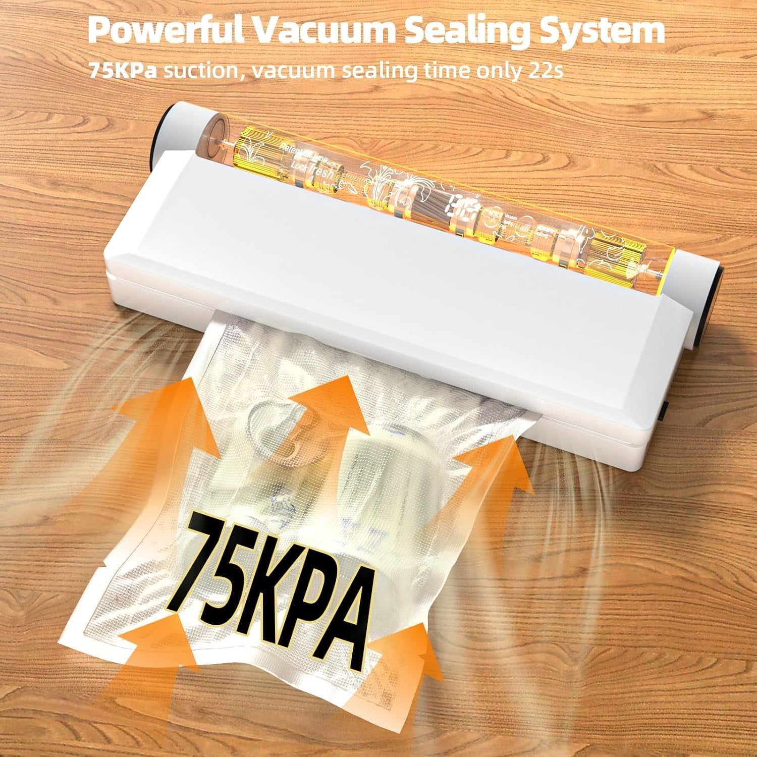 Optimized Food Vacuum Sealer for Home Use, 75KPA with 20 Bags, Digital Timer & Dry/Wet Modes, Compact for Kitchen Storage, Sous Vide & Meal Prep