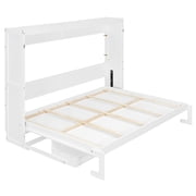 Harper & Bright Designs Queen Size Wall Murphy Bed with Storage, Foldable Cabinet Bed with Vanity Desk, Center Mirror & 2 Side Drawers for Guest Room Office, White