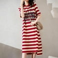thumbnail image 2 of Style Coréen Printemps Été Simple Rétro Ample Rayé Impression Lettre Longue Robe Chemise Noire m, 2 of 5