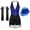 Blue, variant on Women Sparkly Sequin Latin Dance Dress Outfits Tassel Leotard Bodysuit With Gloves Hat Red M