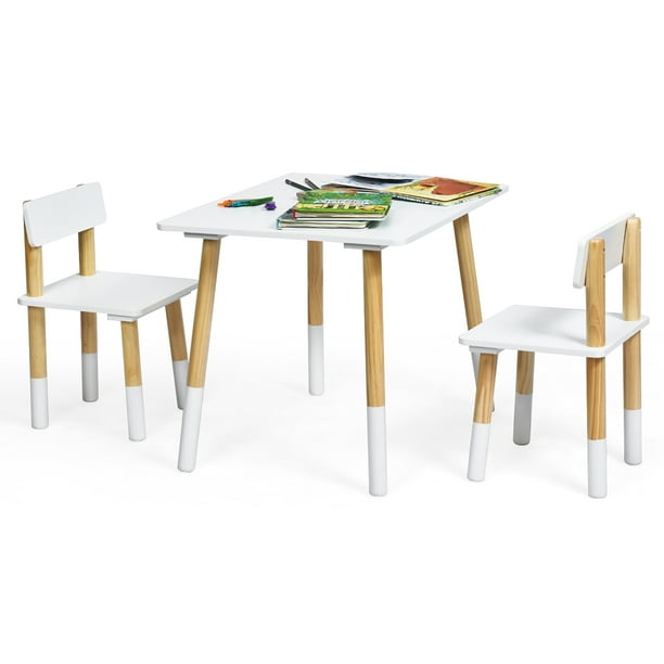 Costway Kids Wooden Table 2 Chairs Set Children Activity Table