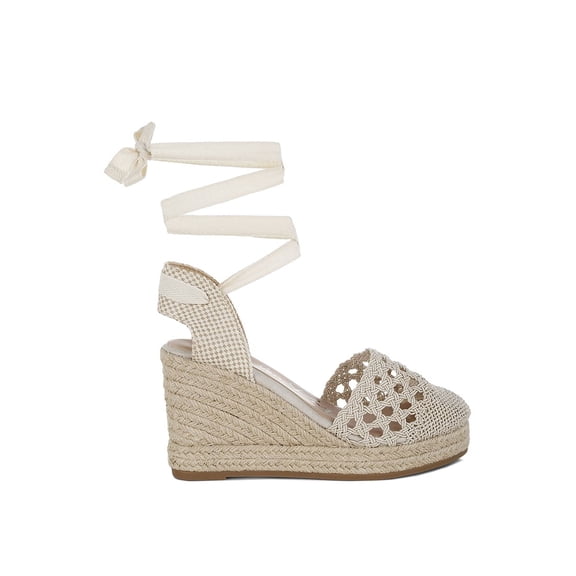 London Rag Sea Breeze Woven Lace-Up Espadrille Womens Wedges