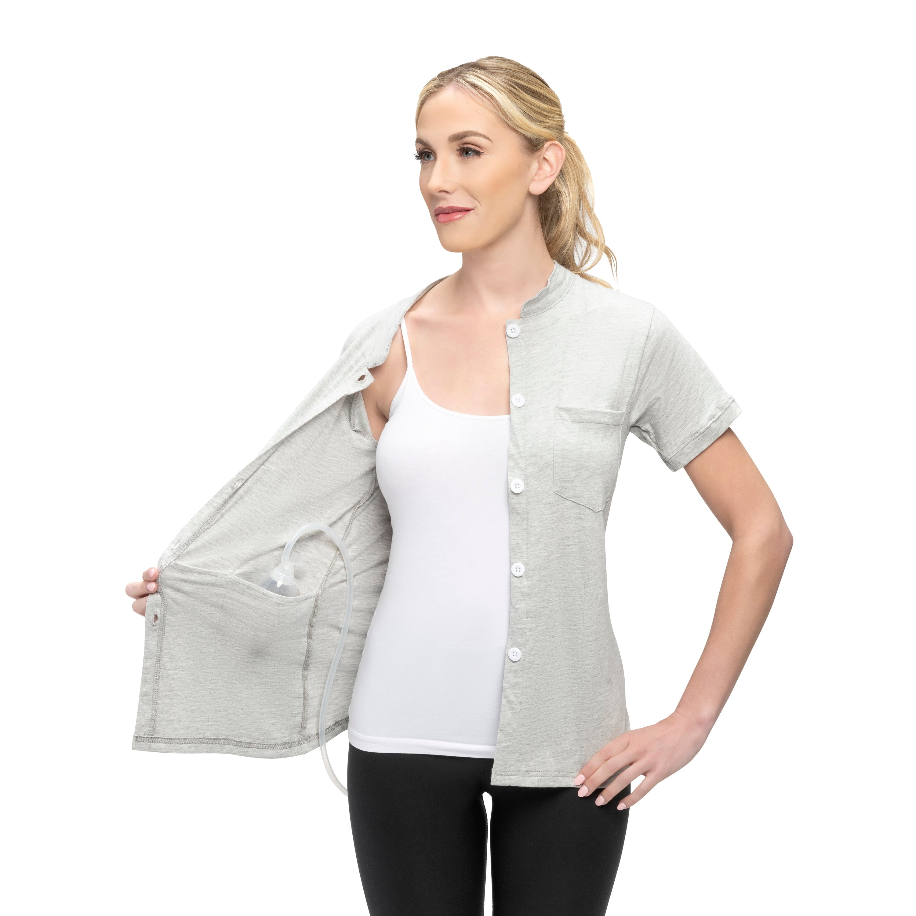 Post Mastectomy Shirt with 4 Drainage Pocket with Shower Belt Band