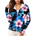 thumbnail image 2 of Warop Womans Zip Up Hoodie, Long Sleeve Tropical Print Thumbhole Sun Protection Jacket, Beach Swim Cover Up Summer, 2 of 5