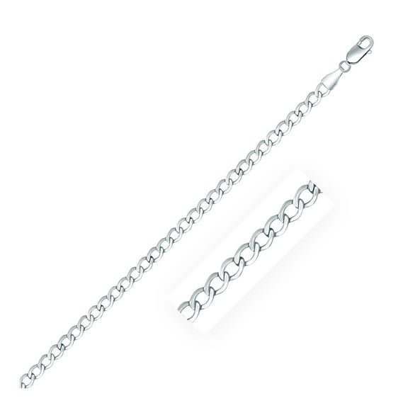 Rhodium Plated 3.7mm Sterling Silver Curb Style Chain 16 in