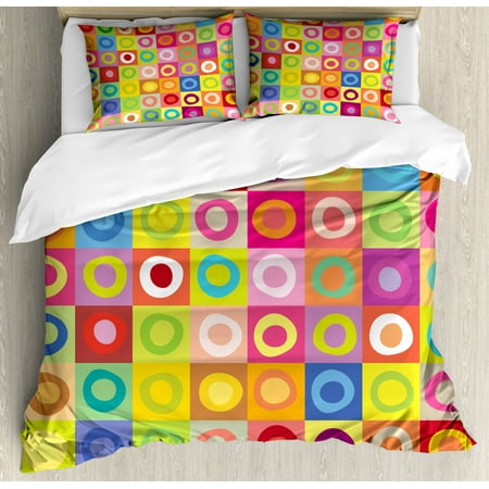 Colorful King Size Duvet Cover Set Squares Lively Colors With