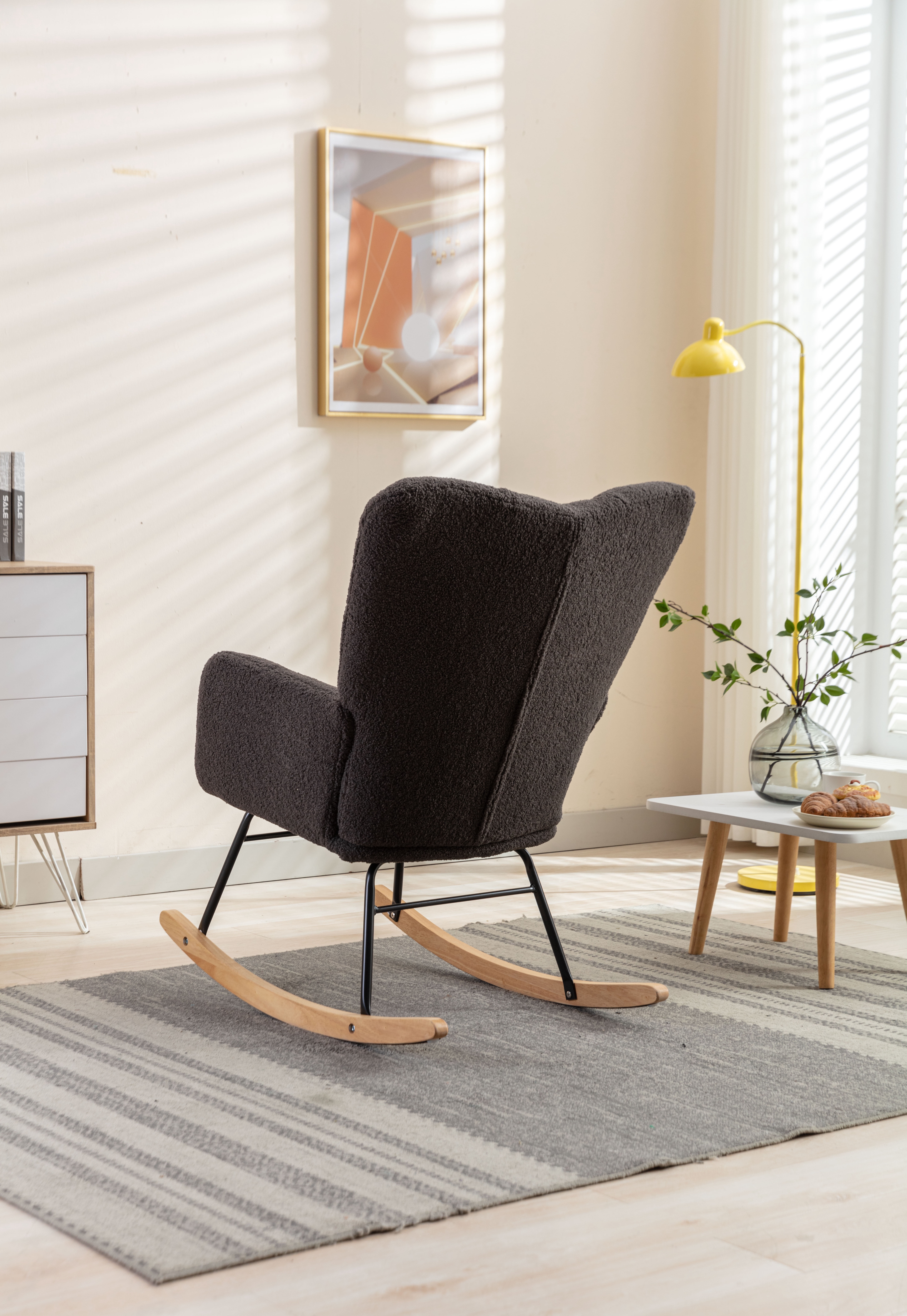 JESTOP Nursery Rocking Chair, Teddy Fabric Upholstered Glider Rocker with High Backrest, Modern Rocking Accent Chairs Comfy Side Chair for Nursery, Bedroom, Living Room