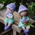 thumbnail image 4 of Estatua de jardín de niño y niña, figura en miniatura para patio, decoración de jardín, linda estatua de resina para jardín, para el hogar, balcón, Púrpura, 4 of 8