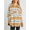 thumbnail image 4 of Women's Flannel Plaid Shacket Long Sleeve Button Down Chest Pocketed Shirts Jacket Coats, 4 of 12