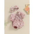 thumbnail image 3 of Bagilaanoe Newborn Baby Girl Summer Rompers Daisy Print Short Sleeve Bodysuits + Headband 3M 6M 9M 12M 18M Infant One Piece Jumpsuit, 3 of 8