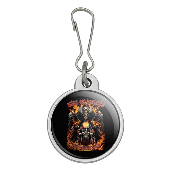 Hell On Wheels Motorcycle Skeleton Jacket Handbag Purse Luggage Backpack Zipper Pull Charm