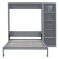 thumbnail image 5 of Queen Size Murphy Bed Wall Bed with Shelves,Upholstered Platform bed  with Wooden Slat Support, Gray, 5 of 9