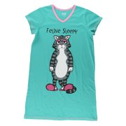 LazyOne Women's Nightgown, Funny V-Neck Sleep Shirt for Women (Feline Sleepy, L/XL)