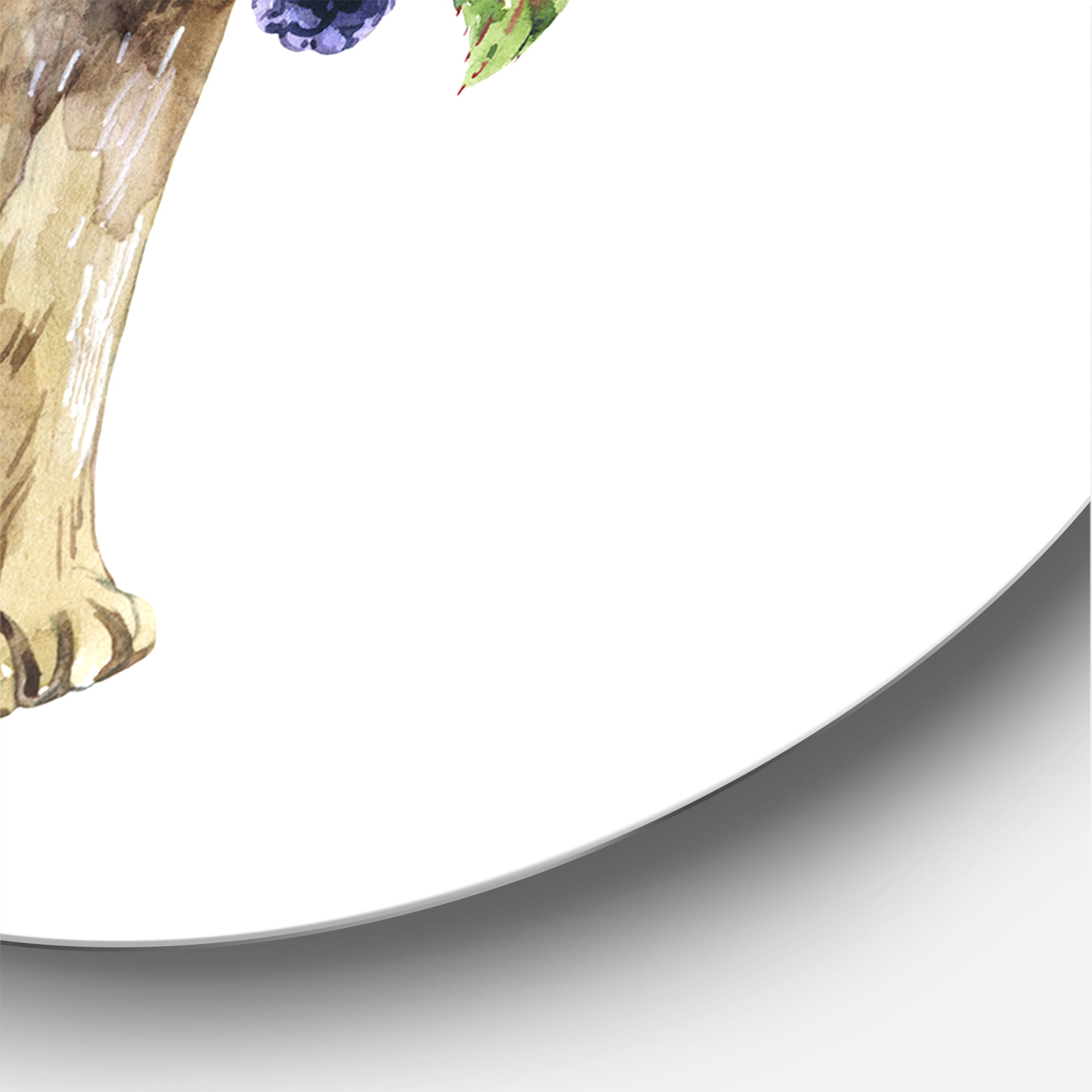 Designart 'Wolf With Woodland Flowers On White' Farmhouse Circle Metal Wall Art 29x29 - Disc of 29