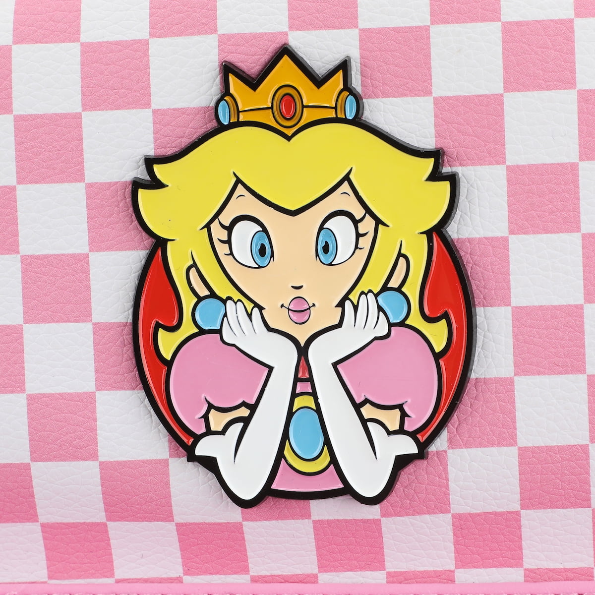 Super Mario Bros Princess Peach 10.6" Pink & White Checkered Mini Backpack